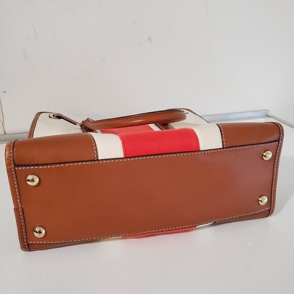 MICHAEL KORS purse Hamilton Red stripe Cream canvas/leather handbag bag 14x12x6 - Picture 8 of 13